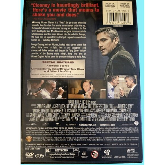 Michael Clayton Widescreen DVD Drama George Clooney - Picture 2 of 2